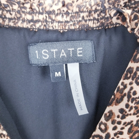 1. STATE Leopard Print Ruffled Smock Waist Midi Evening Dress NWT Medium - Picture 5 of 11